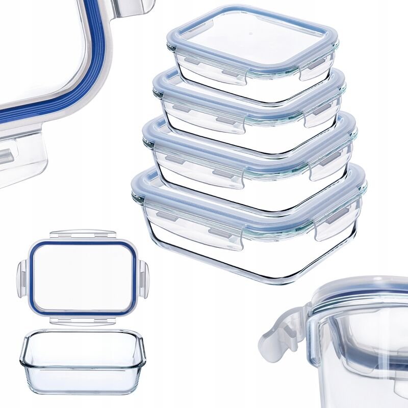 KADAX Glasbehälter-Set mit Deckel, rechteckig, 370ml + 640ml + 1040ml + 1520ml