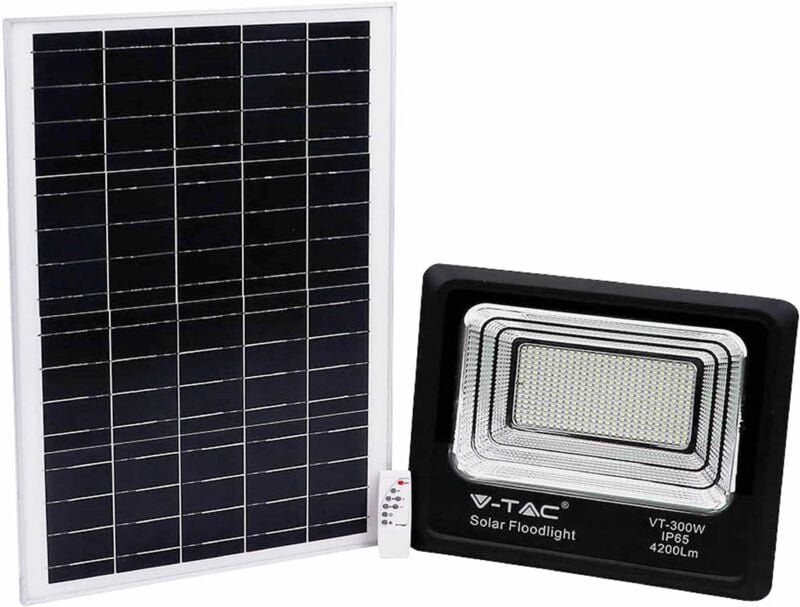 V-TAC Solar LED-Fluter VT-300W, 50 W, 4000 K, mit Panel + Fernbedienung