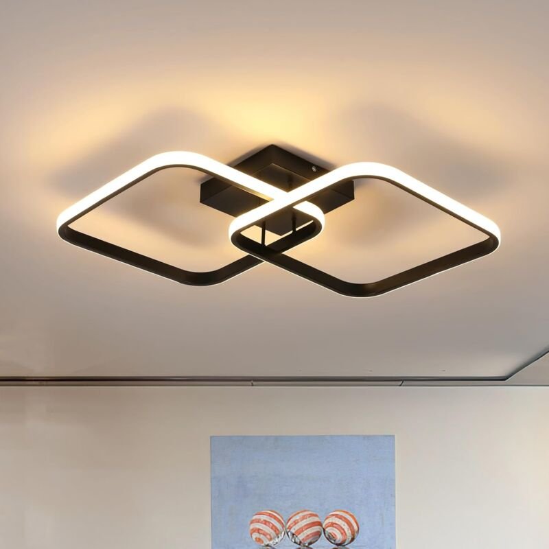 Comely - Schwarze quadratische LED-Deckenleuchte, 42 w, 4725 lm, moderne LED-Deckenleuchte, 3000 k warmes Licht, Acryl-W...