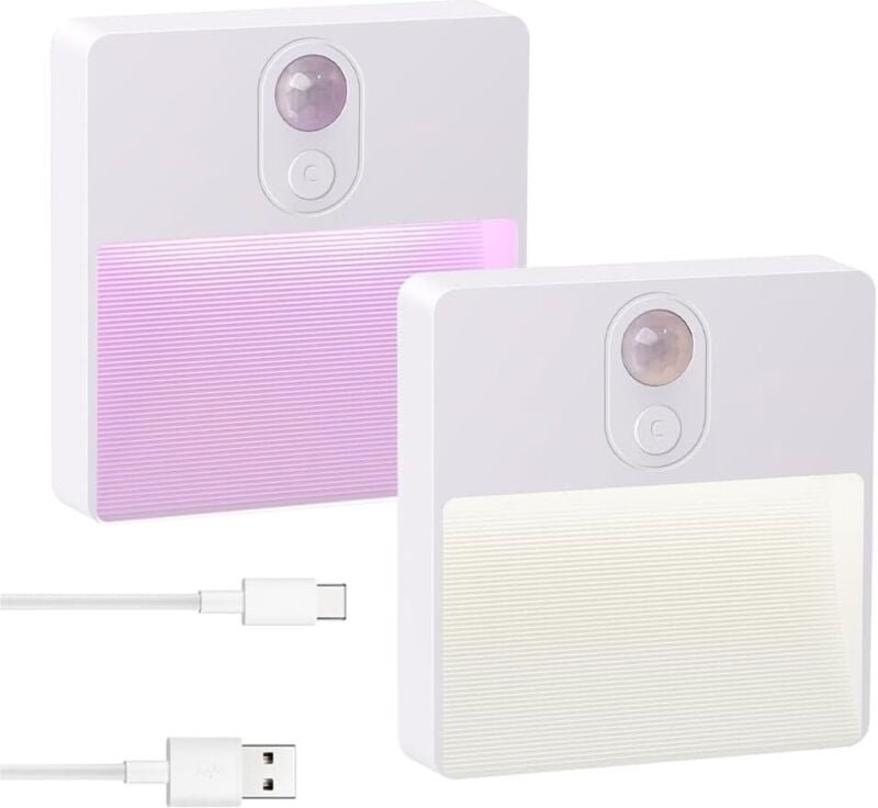 LED-Nachtlicht mit Bewegungssensor, 5 Farben, wiederaufladbar, magnetisch, dimmbar, weiß (2er-Pack)