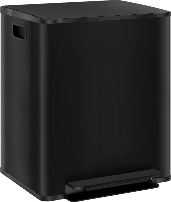 Mülleimer mit 2x25L Fächern, Soft-Close-Deckel, Fingerabdrucksicher, Edelstahl, Schwarz