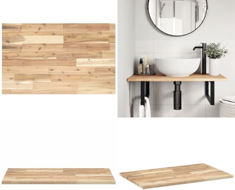 Waschtischplatte Unbehandelt 80x50x2 cm Massivholz Akazie - Akazienholz - Massivholz