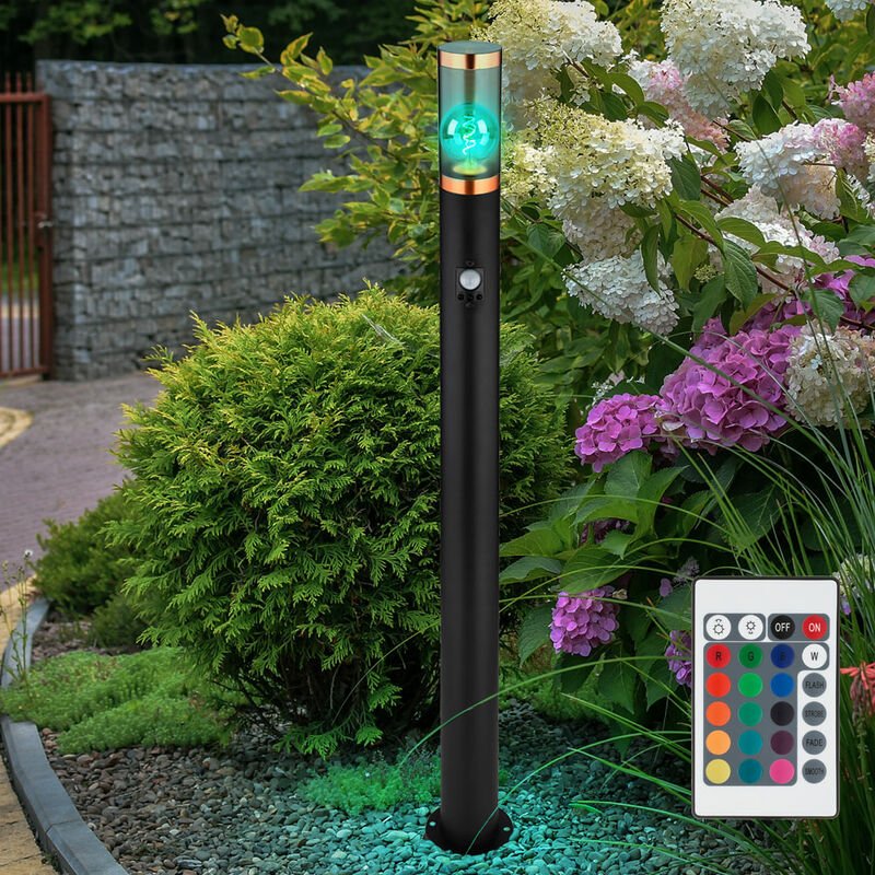 Standleuchte Außenbeleuchtung Stehleuchte mit Bewegungsmelder Garten Edelstahl, dimmbar Fernbedienung, 1x rgb led 8,5W 8...
