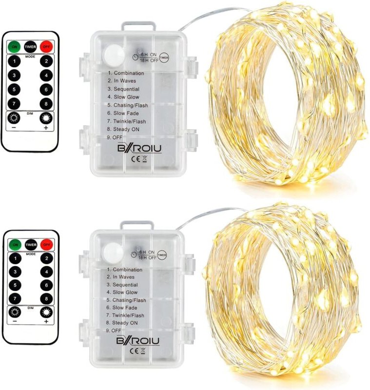 Stück 50 LED-Lichterketten, batteriebetrieben, 5 Meter langes Micro-Silberkabel, 3 AA wasserdichte Batterien, mit Fernbe...