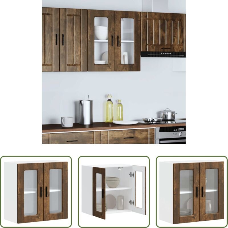 Küchenregal - Küchen-Hängeschrank mit Glastür Porto Räuchereiche