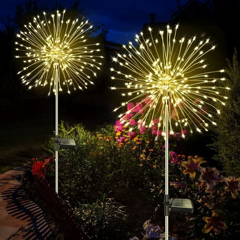 Solarleuchten für den Außenbereich, Garten, 2 Stück, 120 LEDs, Solar-Feuerwerk, 8 Modi, wasserdichtes Licht, Solar-Löwen...