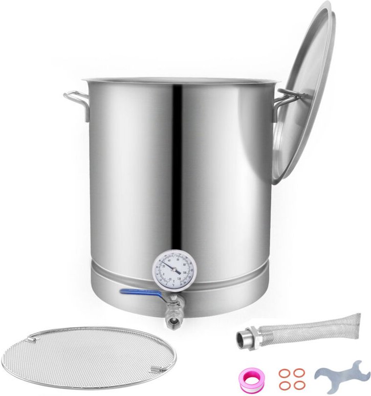 Braukessel aus Edelstahl, 16 Gallonen, dreilagiger Boden, Bierbraukessel, Heimbrauzubehör, inkl. Deckel, Thermometer, Ku...