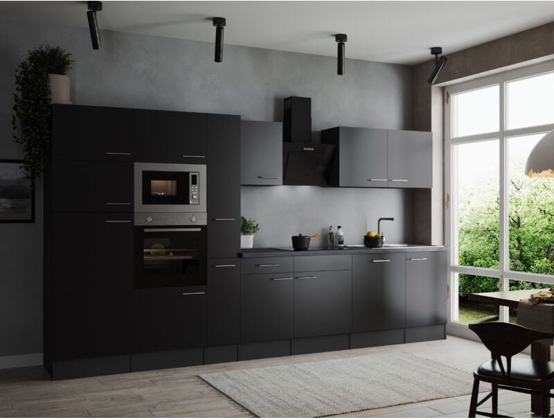 Küche Küchenzeile Küchenblock Grau Matt Schwarz Oliver 370 cm Respekta