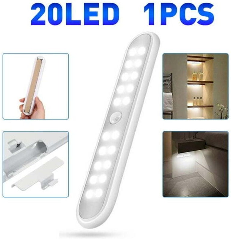 Schrankleuchte mit PIR-Bewegungsmelder, Unterbaubeleuchtung, 20 LEDs, kabellos, batteriebetrieben, Küchenleuchten, batte...