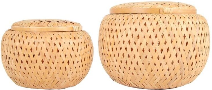 2er-Set kleine dekorative Bambuskörbe mit Deckel zur Aufbewahrung von Gegenständen. Handgefertigte und geflochtene Aufbe...