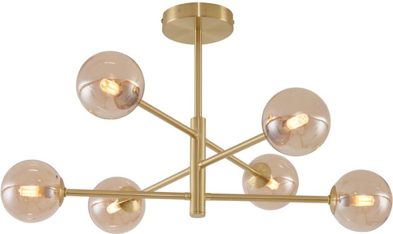 Moderne Deckenleuchte Messing mit bernsteinfarbenem Glas 6-flammig - Ryan