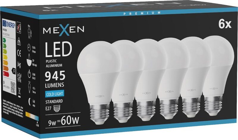 Mexen Nova 6x LED-Lampe E27, A60, 9W, Kalt - 6500K, 945 lm - L100-E27-0965-01x06
