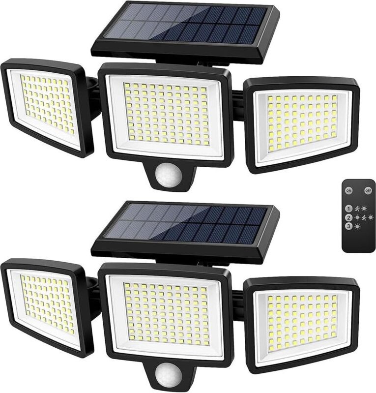 2500 Lumen, 210 LED-Solar-Außenleuchten, 3 Leuchtenköpfe mit Bewegungsmelder, IP65 wasserdicht, Wandleuchten mit 3 Modi,...