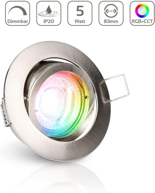Einbauspot IP20 rund schwenkbar Bajonettverschluss - Farbe: Edelstahl-gebürstet - LED Leuchtmittel: GU10 5W RGB+CCT