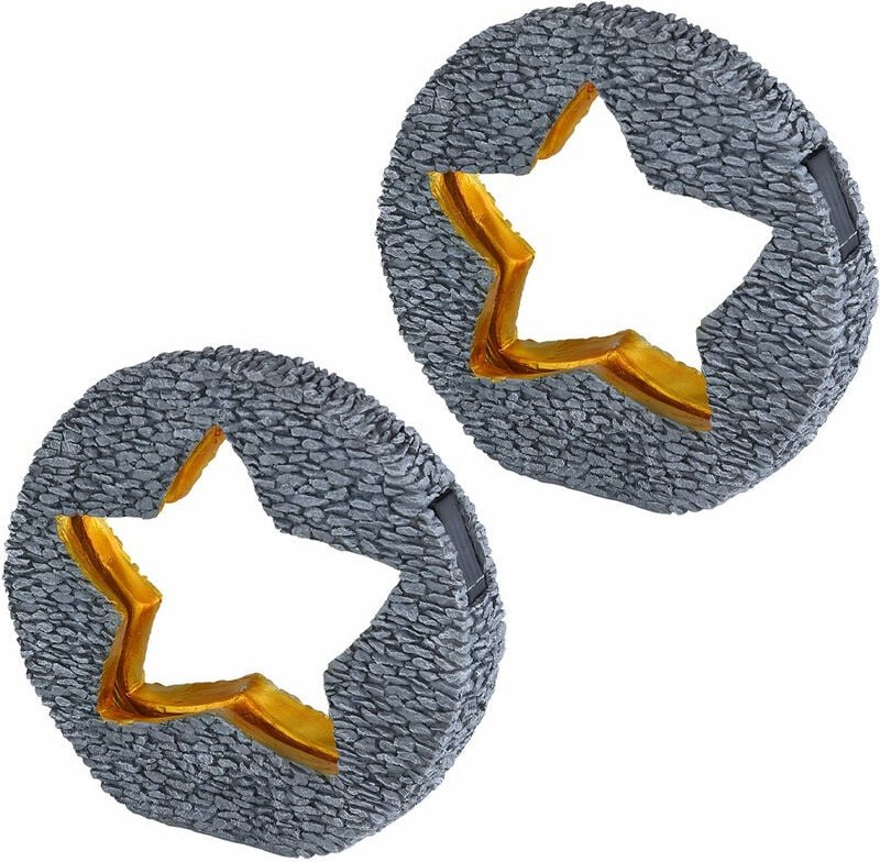 Solarleuchte Gartendeko für Außen Tischdeko Solarleuchte goldfarben Stein-Stern Optik, grau rund, led warmweiß, LxH 31x2...