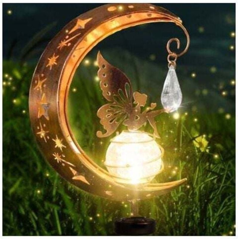 Solar-Mond-Garten-Dekolichter, Terrassendekor, Metall-Glas-Solar-LED-Gartenlicht, wasserdichte Lichterkette mit Pfahl fü...