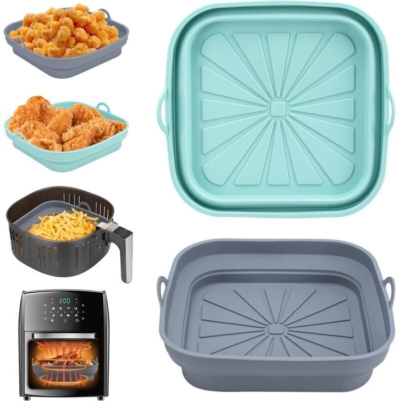 Silikon-Aufsatz für Heißluftfritteusen, 2-teiliges wiederverwendbares Heißluftfritteusen-Korb-Set, faltbare, quadratisch...