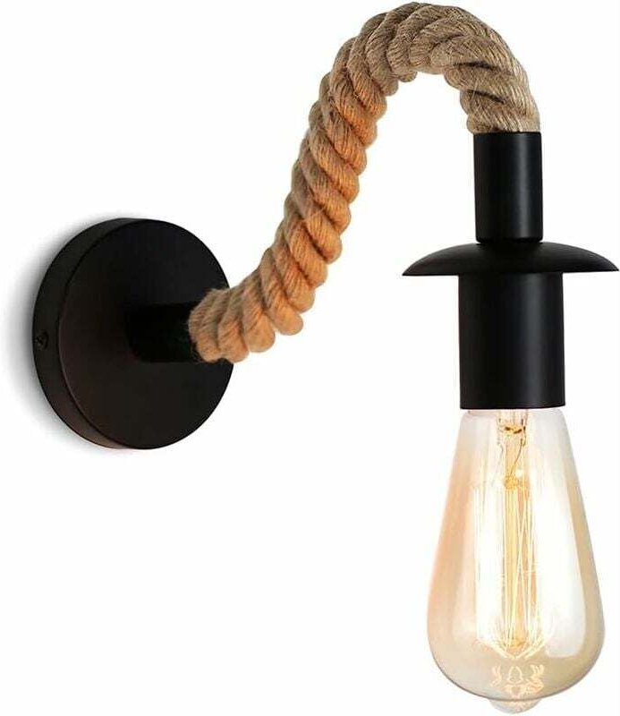 ZVD-Vintage Hanfseil Wandleuchte Industrielle Wandlampe Ideal für ein Loft, einen Flur oder ein Schlafzimmer E27 Beleuch...
