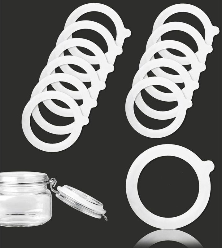 CCYKXA Packung mit 12 austauschbaren Silikondichtungen (70 x 95 mm) für Glas- und Gummibehälter (Weiß)