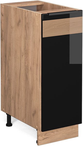 Küchenschränke Fame-Line, Schwarz Eiche hochglanz, 30 cm ohne Arbeitsplatte, Vicco