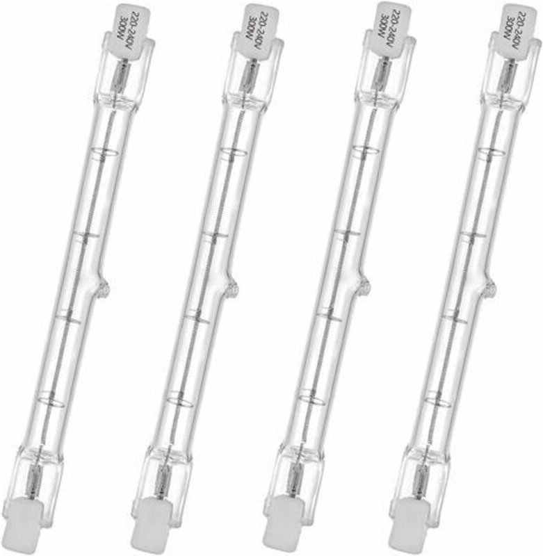 4er-Pack HaloLine Halogenröhre, R7S-Sockel, T3-Halogenröhrenlampe, 230 V, 300 W, 118 mm, warmweiß, 2800 K