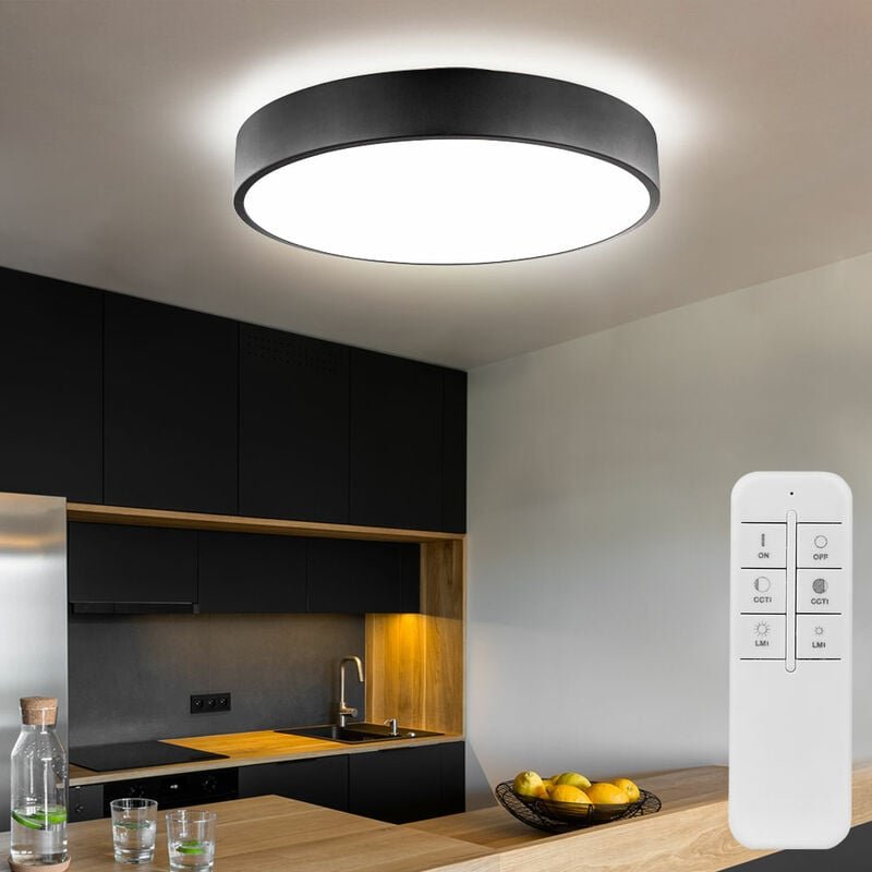 Globo - Deckenleuchte mit Fernbedienung Deckenlampe dimmbar Tageslichtleuchte Decke, cct, schwarz, 1x led 24W 1350Lm, d ...