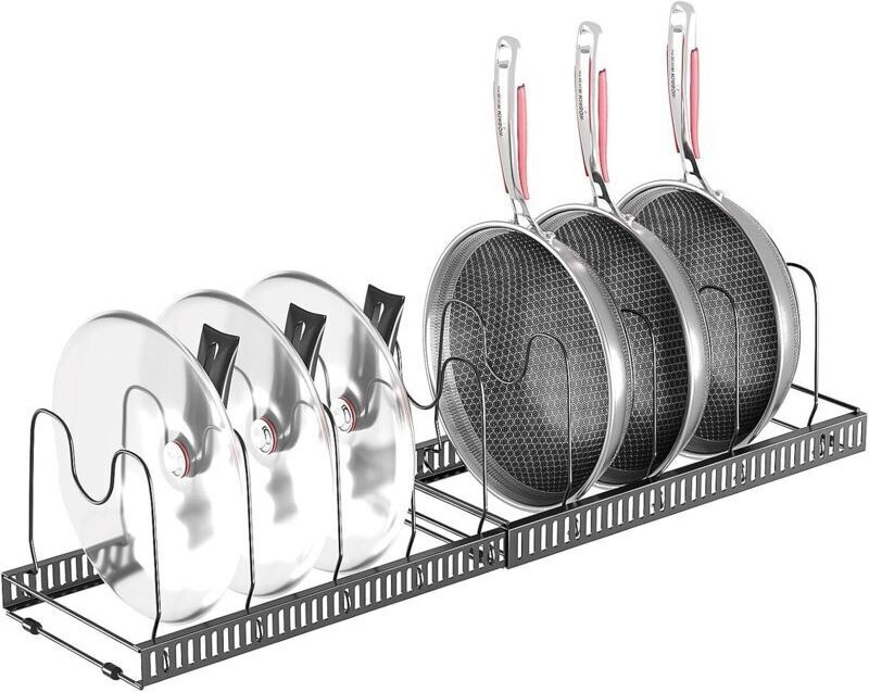 Ausziehbarer Topfständer, Pfannenorganizer/Aufbewahrungsständer mit 10 verstellbaren Fächern, Küchenaufbewahrung