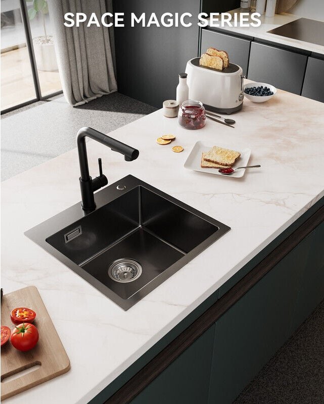 Edelstahl Küchenspüle 45 x 45 cm Unterbauspüle 45/45 cm Aufsatzspüle, Anthrazit