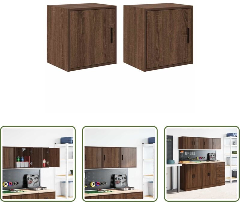 Werkzeugaufbewahrung - Garagen-Wandschränke 2 Stk. Braun Eichen-Optik Holzwerkstoff