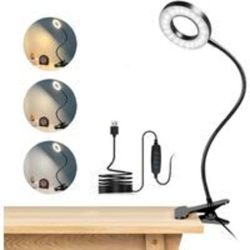 Ersandy - 48 LED-Clip-Schreibtischlampe, 360° flexibel, Clip-Leselampe, 3 Beleuchtungsmodi und 10 Helligkeitsstufen, USB...