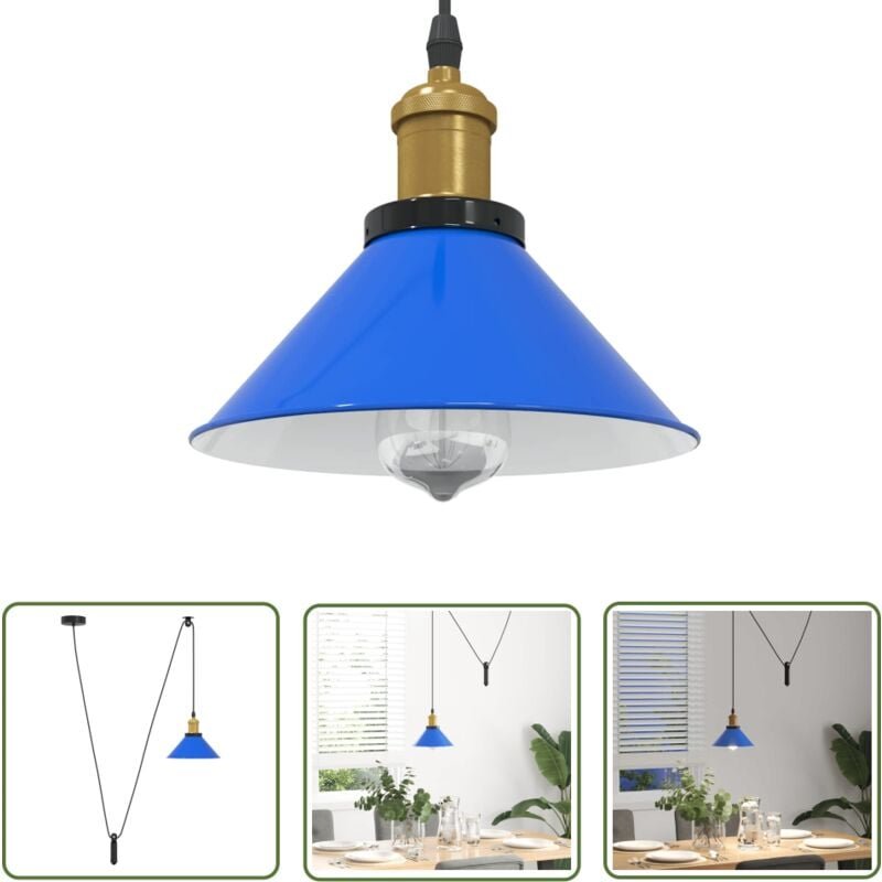 The Living Store - vidaXL Pendelleuchte Höhenverstellbar E27 Dunkelblau Glänzend ø 22 cm