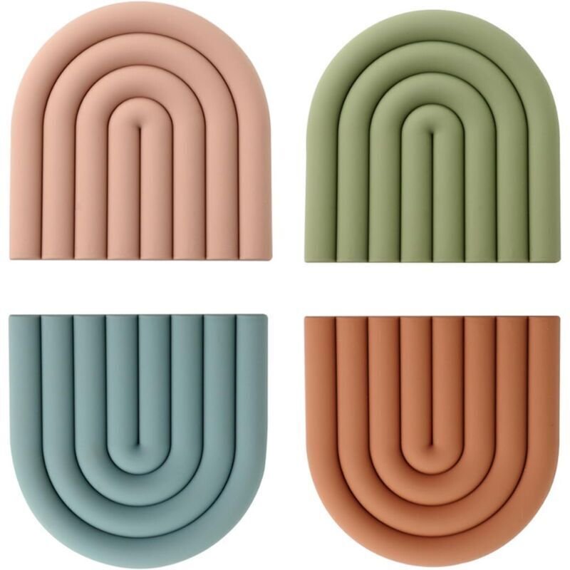 4-teiliges Set: Silikon-Untersetzer, Dreibein, farbenfroher Topfschutz, hitzebeständig und rutschfest, p