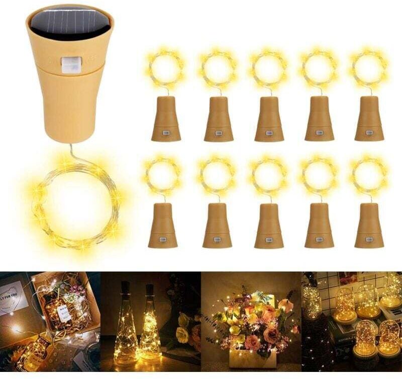 Solar-LED-Flaschenverschluss-Lichter, 1 m, 10 LEDs, Kupferdraht, dekoratives Licht für DIY-Flasche/Bar/Schlafzimmer/Hoch...