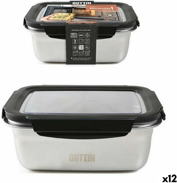 Lunchbox hermetisch Quttin rechteckig Edelstahl Silberfarben Stahl 1,8 L (12 Stück)