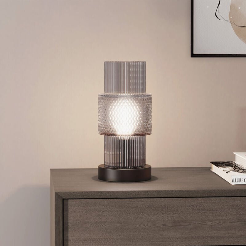 HOME DELUXE Kleine Tischlampe aus Glas YUKI - Transparent Design Tischlampe, moderne Tischlampe, elegante Tischleuchte