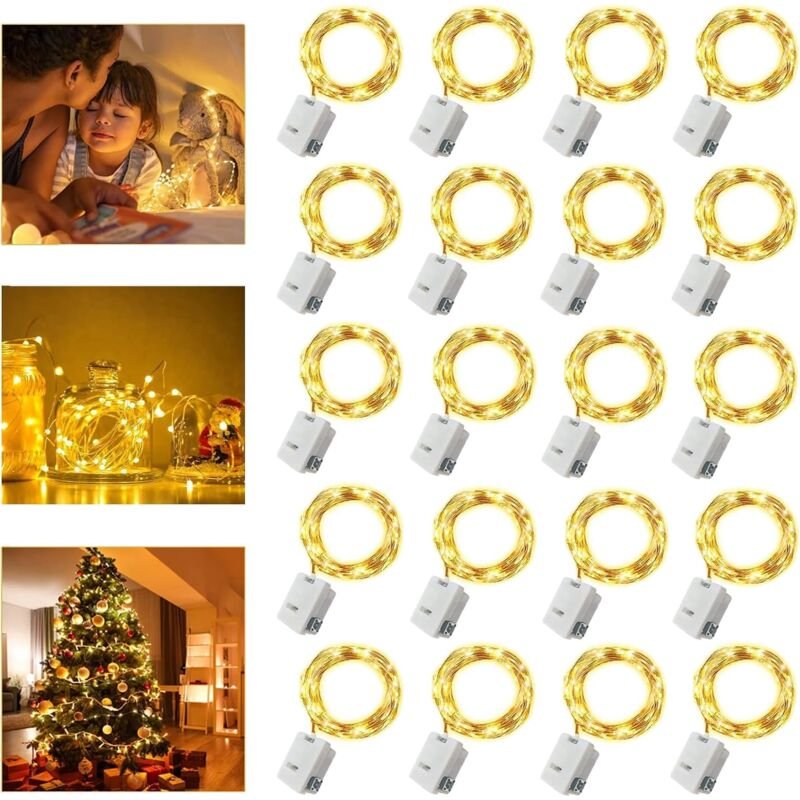 Thumbnail - DOLASO 20 Stück batteriebetriebene Lichterkette, 2 m, 20 LEDs, Lichterkette, wasserdichte Kupfergirlande, für Flasche, H...