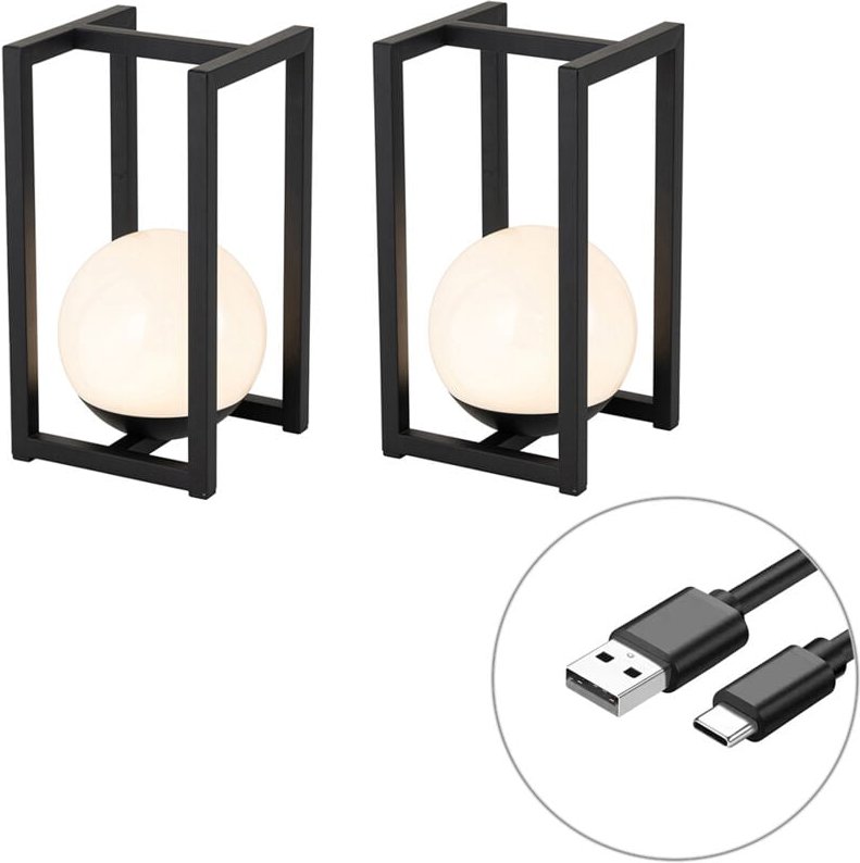 Set mit 2 Outdoor-Tischlampen Schwarz mit Touch-Ladefunktion - Nowi