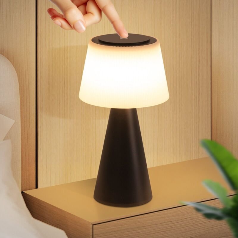 Tischlampe Akku Nachttischlampe led - 3600mhA Kabellos Tischleuchte Touch Dimmbar Lampe mit usb Aufladbar Schwarz Batter...