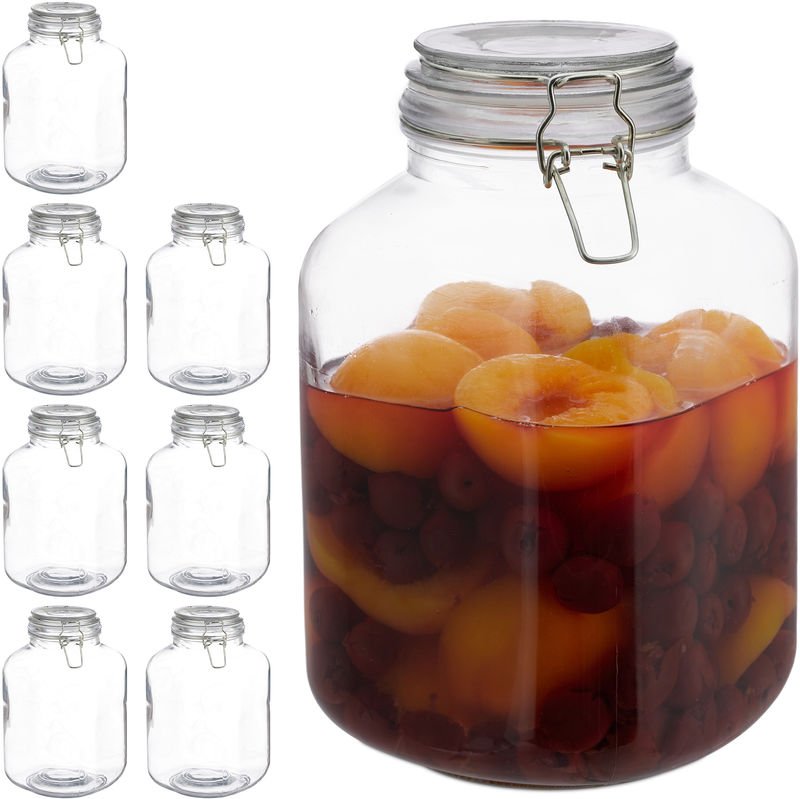 8 x 3 Liter Einmachglas, zum Konservieren, Gastro, Bügelverschluss, Gummiring, luftdicht, XXL Einweckglas, klar