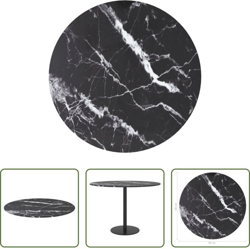 vidaXL Marmoroptik - Tischplatte Schwarz Ø60x0,8 cm Hartglas in Marmoroptik