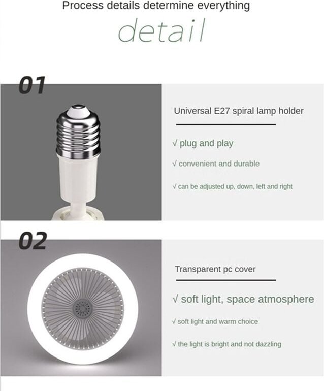 Deckenventilator mit Fernbedienung und Licht 30W led Lampenventilator Smart Silent E27 Konvertersockel