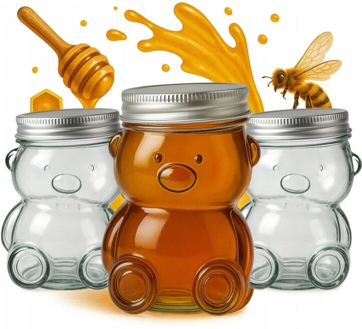 12x Glasgefäße 150ml Bärenform mit Deckel, dekorativ, für Honig, Marmelade, Geschenk