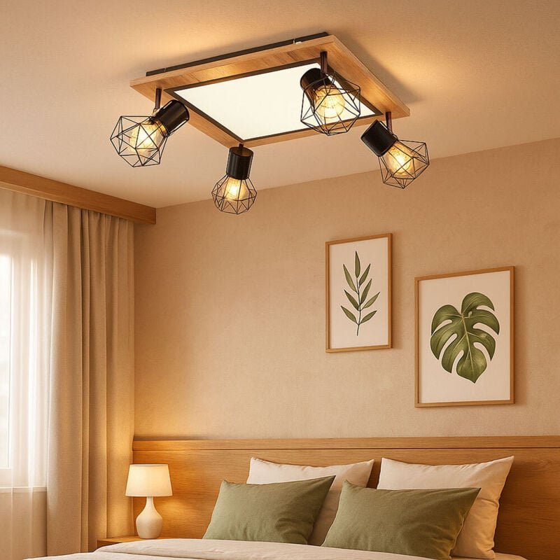 Led Deckenlampe Holzleuchte Wohnzimmerlampe Esszimmerleuchte, Memoryfunktion Spots beweglich, 24W 1800lm 3000K warmweiß,...