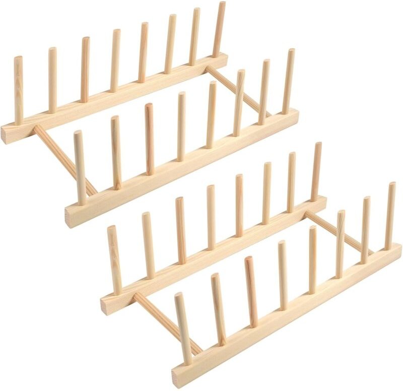Set aus 2 Tellerhaltern aus Holz, Tellergestellen, Topfdeckelhaltern, Deckelhaltern, Schubladenorganisatoren, Abtropfges...