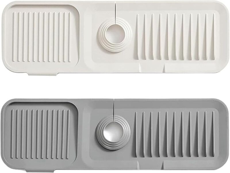 CCYKXA 2-teilige, saugfähige Armaturumrandung, Spülbeckenmatte, Silikon-Spritzschutz für Armaturen, Abtropfschale, Anti-...