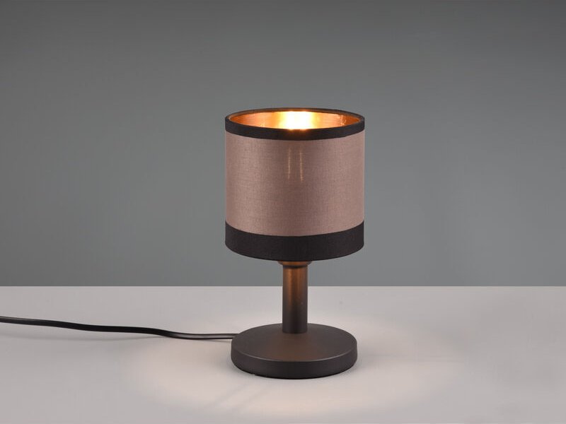 Tischleuchte DAVOS mit Stoffschirm in Taupe/Gold, Touchfunktion, Höhe 22,5cm