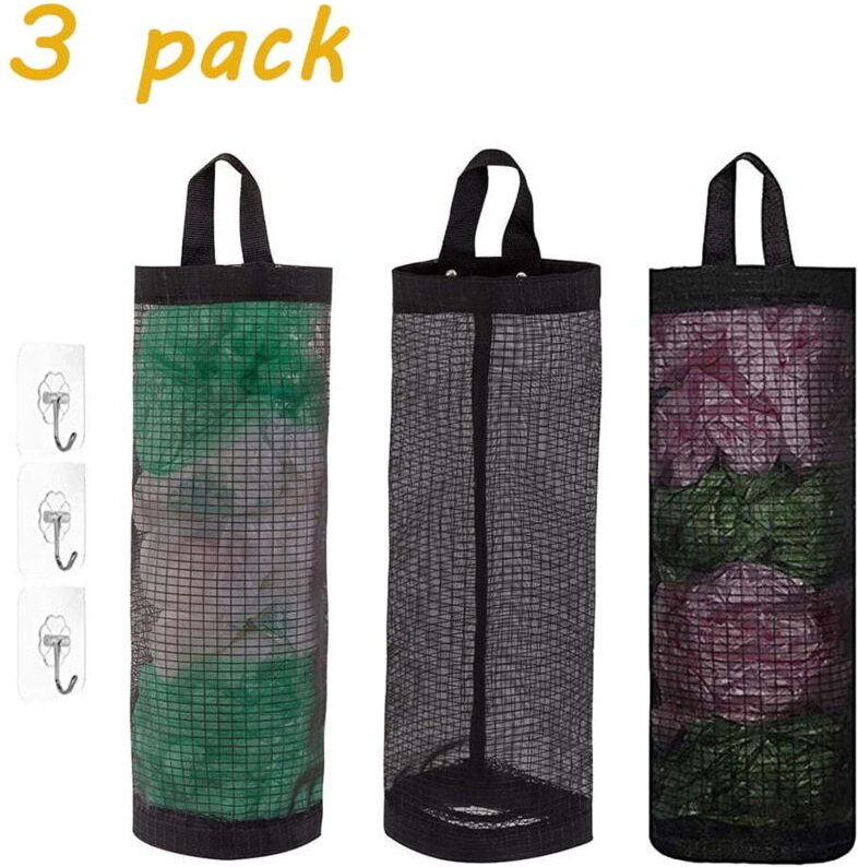 3er-Pack Plastiktütenhalter für Polyester-Einkaufstüten, faltbar, atmungsaktiv, waschbar, aus Netzgewebe, zur Aufbewahru...