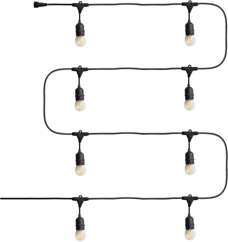 Set Girlande Waterproof 5.5 M Schwarz + 8 LED Lampen E27 Filament 4 W 2700K Warmweiß