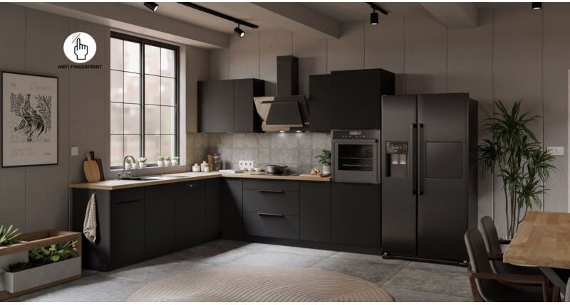 Winkelküche ARIA K-BL ECKE 2 - 250 x 270 cm Anti Fingerprint Küchenzeile Küchenblock Singleküche Einbauküche Küche Eckkü...