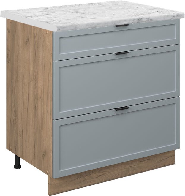 Vicco - Küchenunterschrank Fame-Line, Hellblau-grau, 80 cm mit 3 Schubladen, ap Marmor